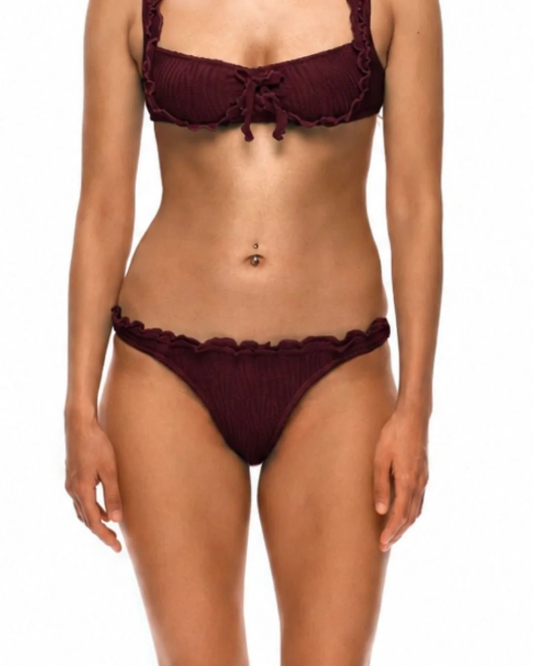 Bikini bottoms with ruffle in brown - Image 3