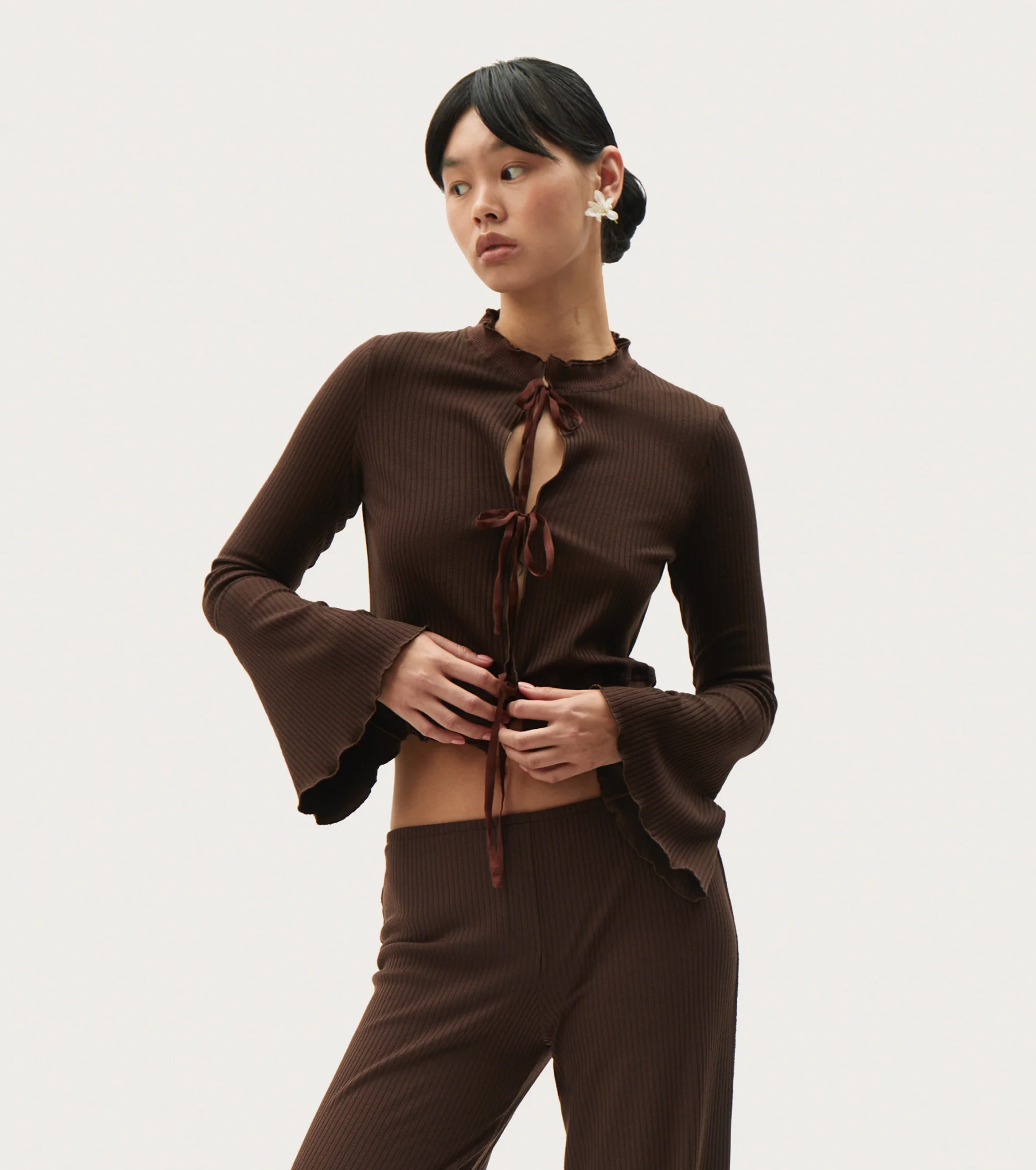 Cardigan with Ties in Brown - Image 2