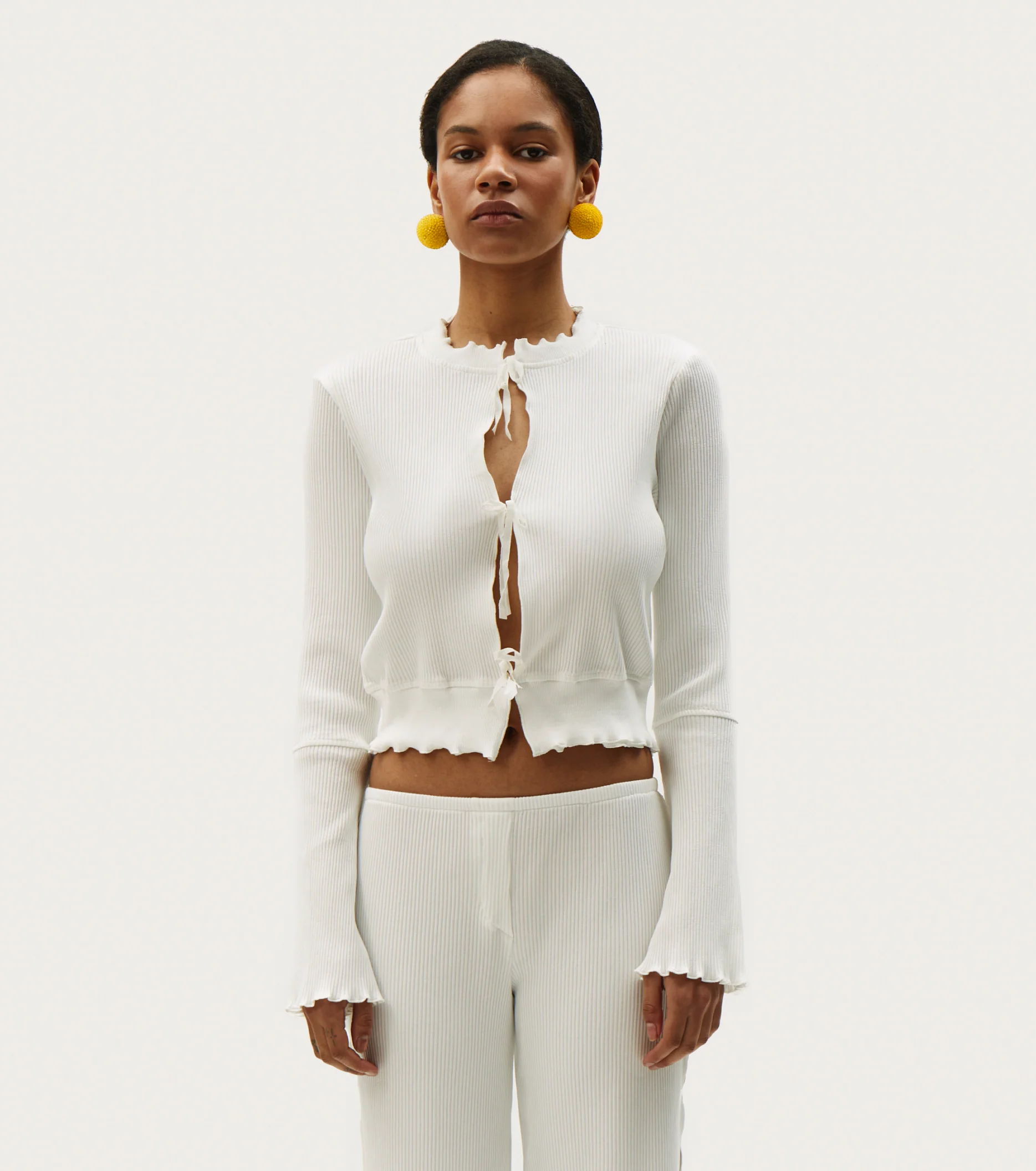 Cardigan with Ties in White - Image 2