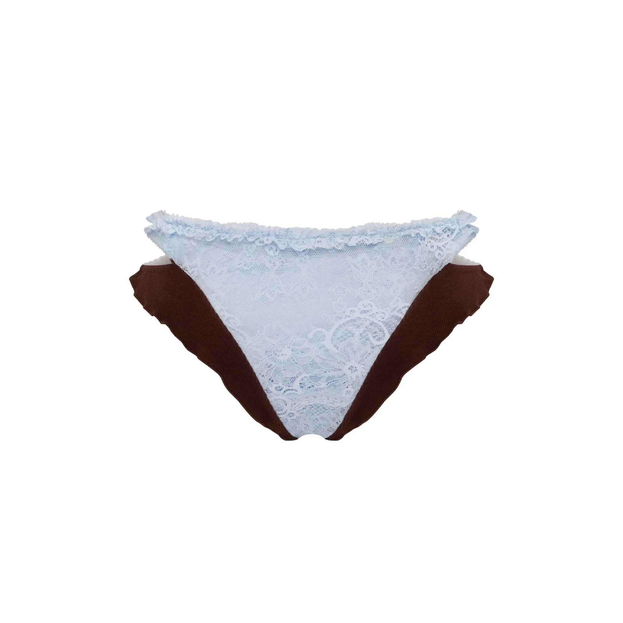 Double Tanga Panties in Brown with Blue Lace - Image 2