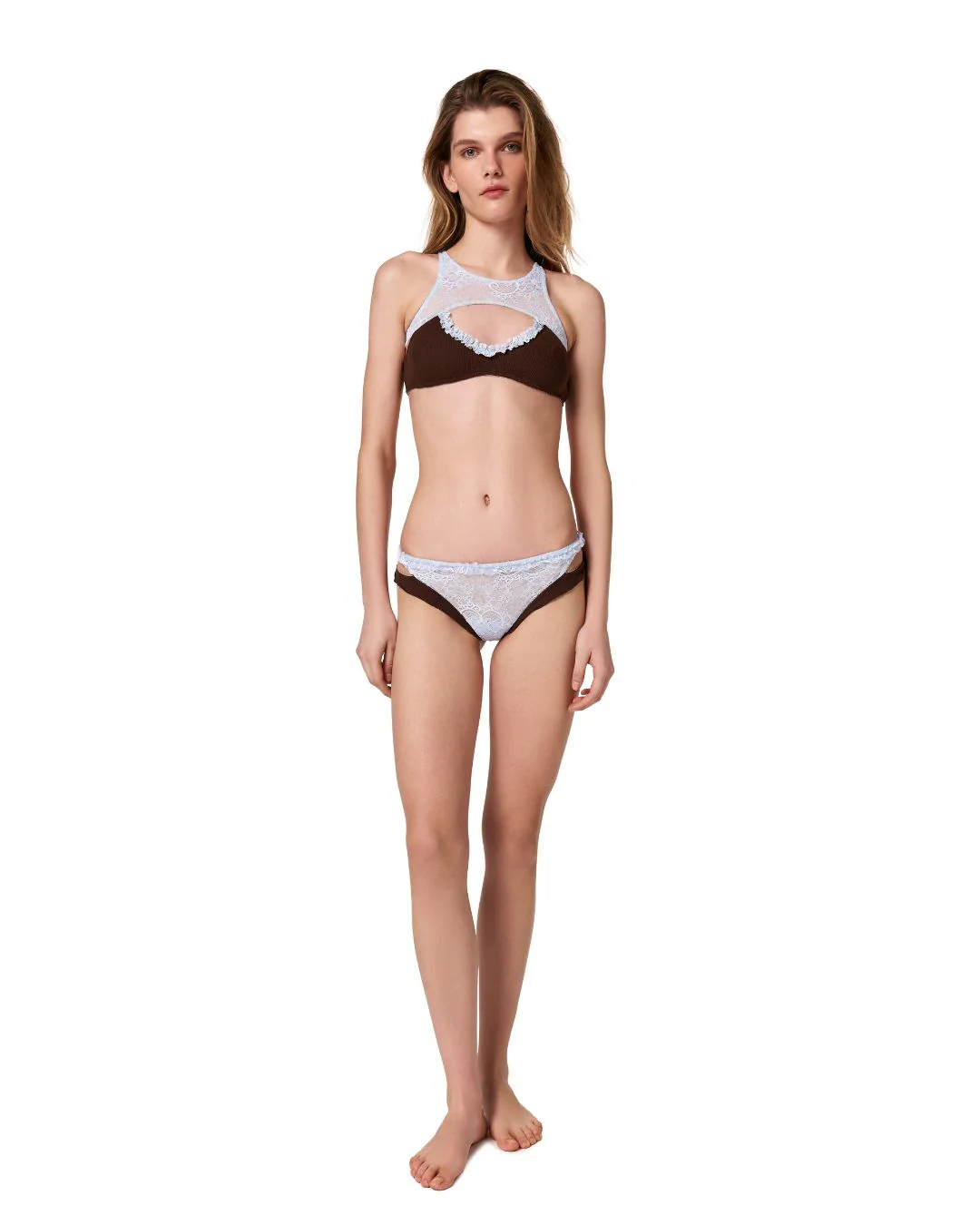 Double Tanga Panties in Brown with Blue Lace - Image 5
