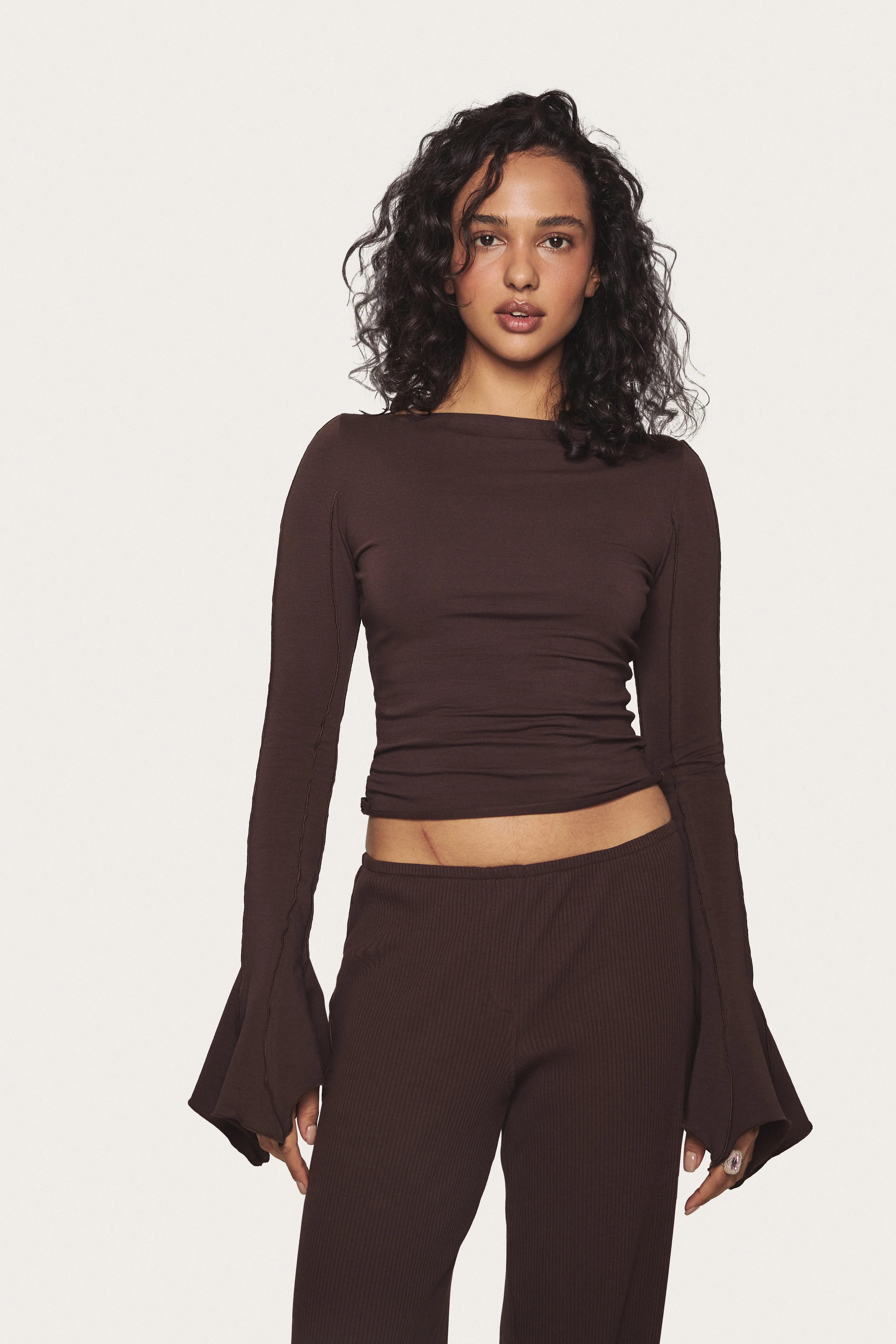 Drape Long-Sleeve in Brown - Image 2