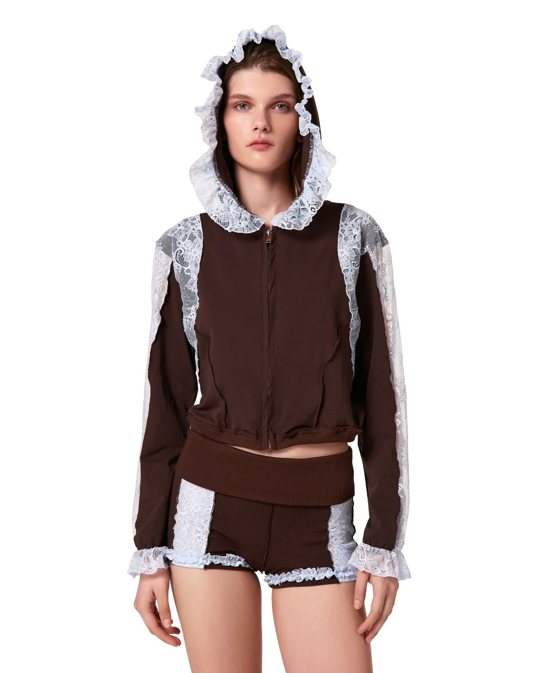 Hoodie in Brown with Blue Lace - Image 3