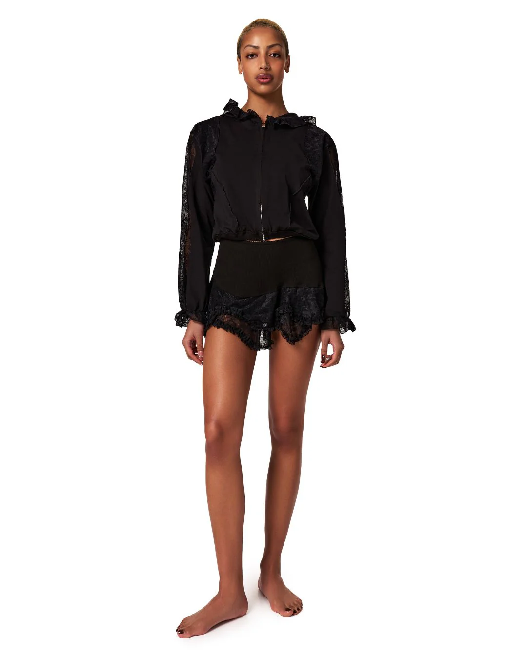Hoodie with Lace in Black - Image 5