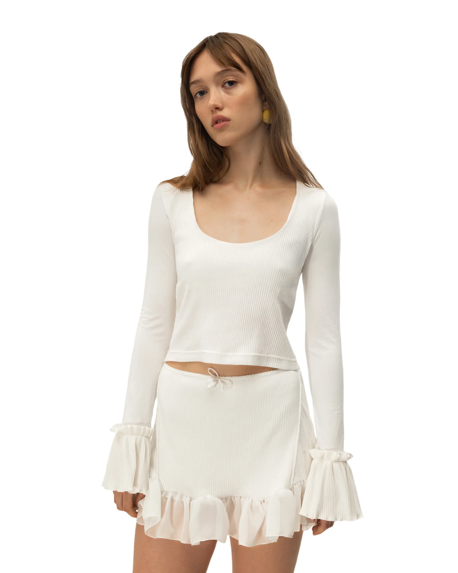 Long Sleeve with Ruffles in White - Image 3