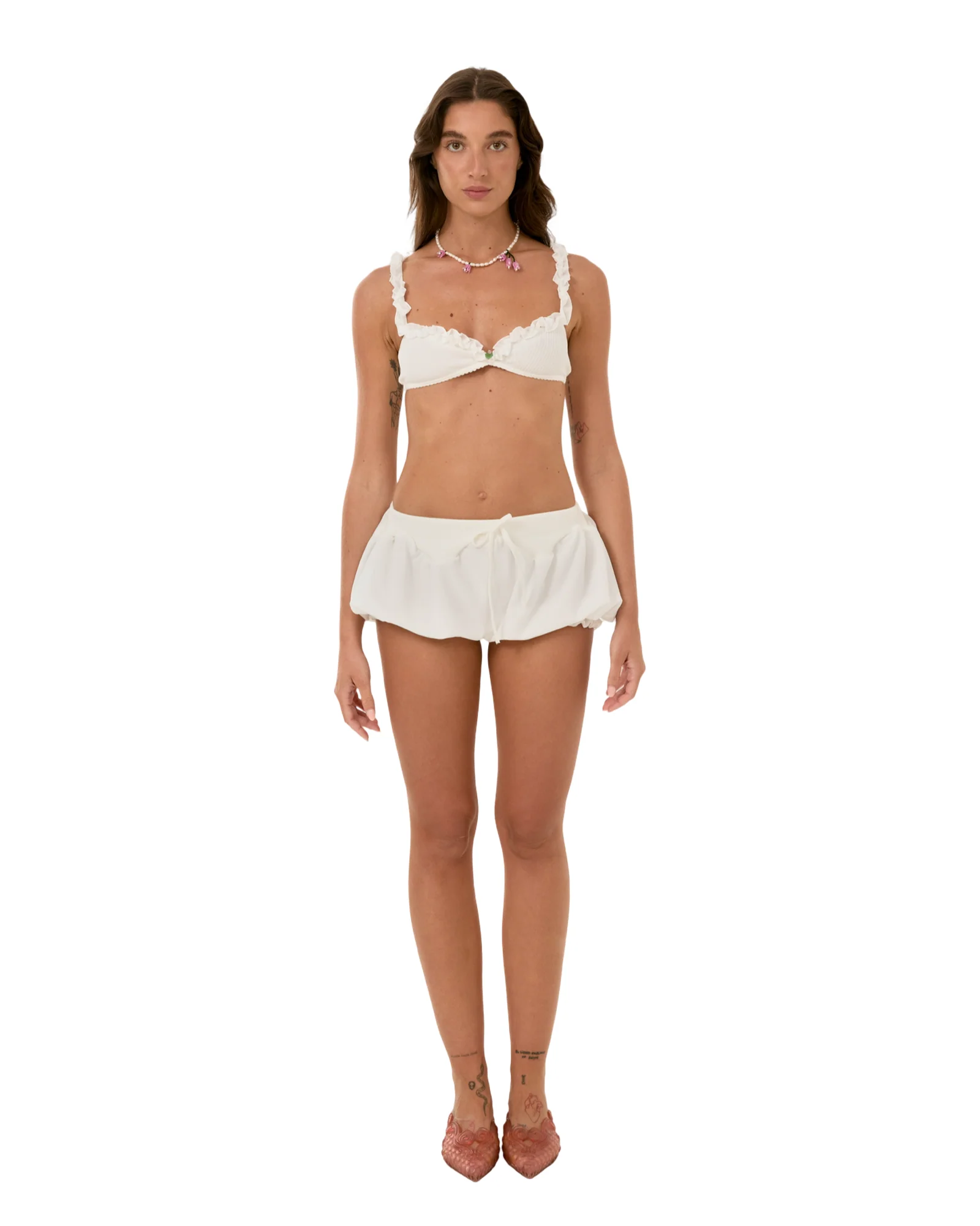 Micro Shorts with Ruffles in White - Image 4