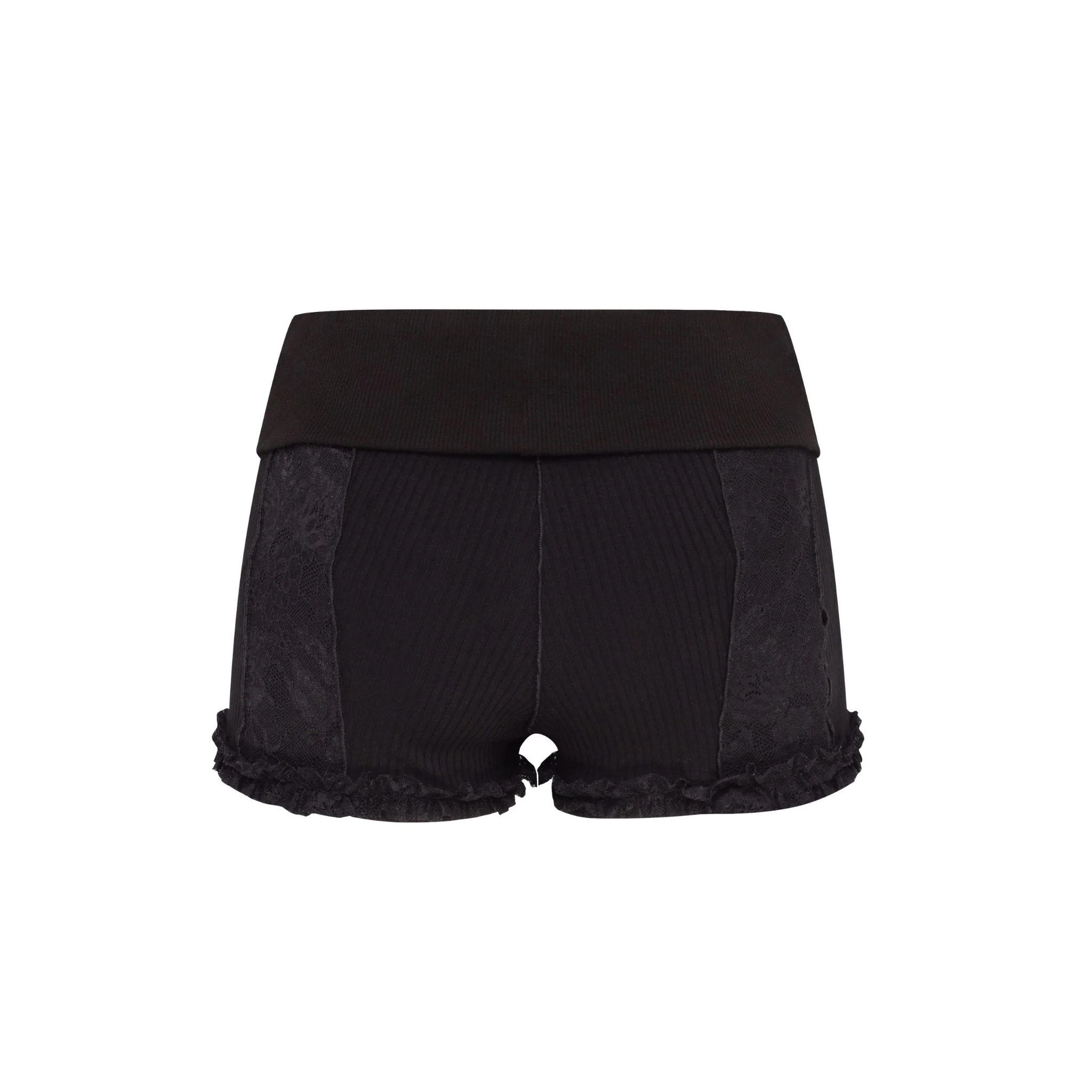 Shorts with Waistband and Lace in Black - Image 2
