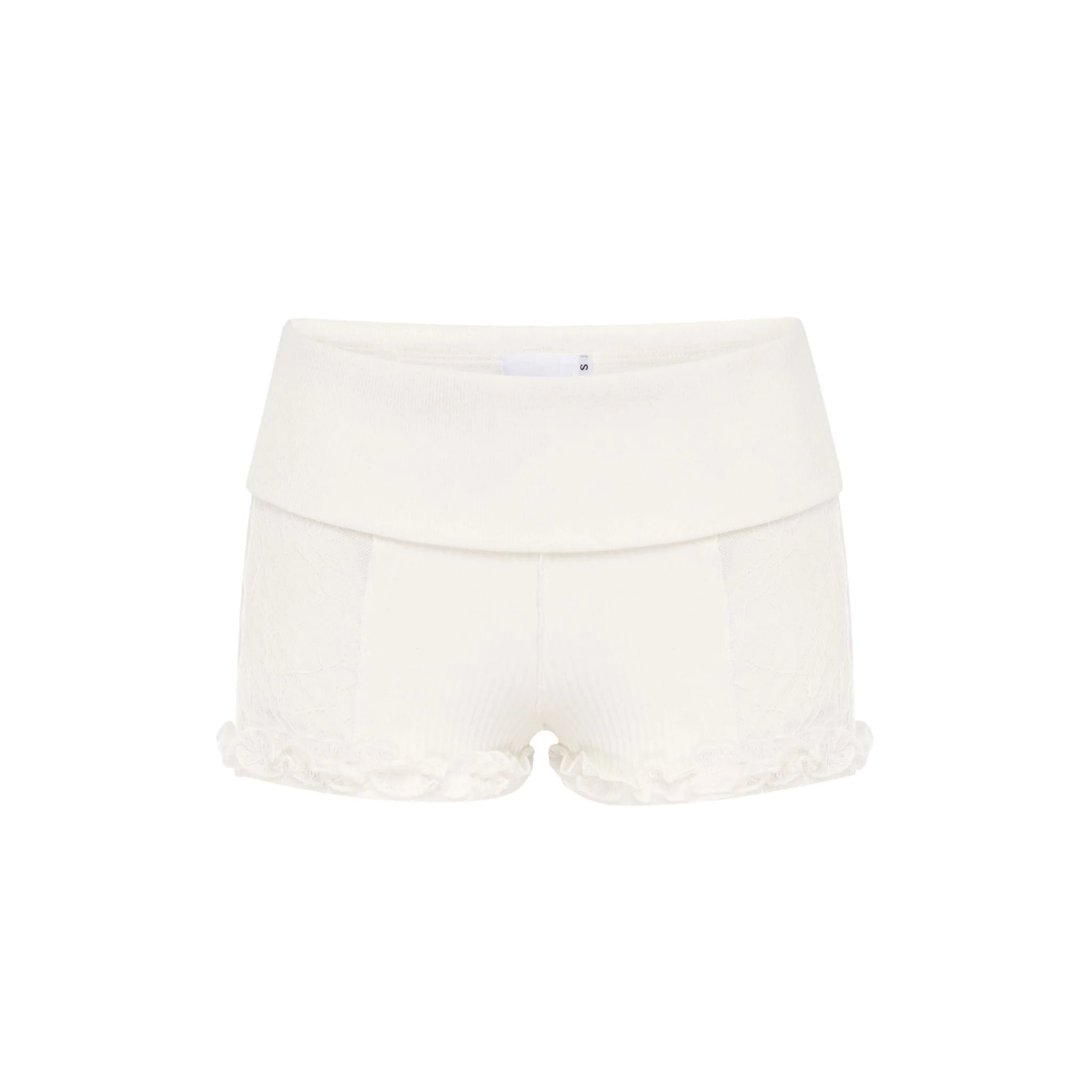 Shorts with Waistband and Lace in White