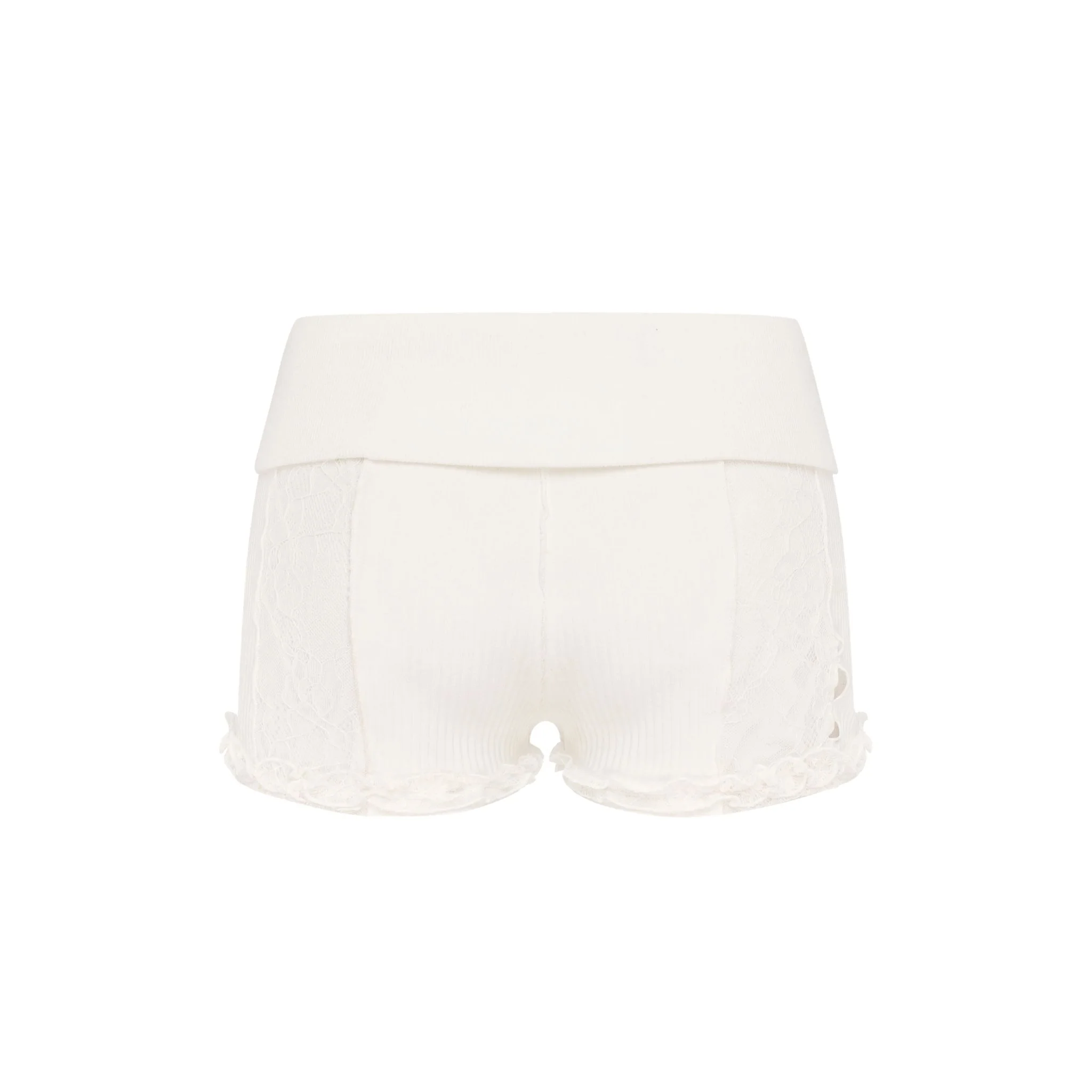 Shorts with Waistband and Lace in White - Image 2