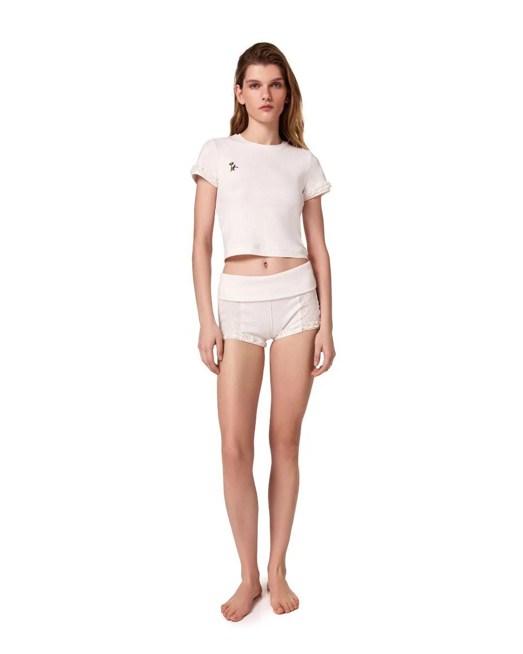 Shorts with Waistband and Lace in White - Image 5
