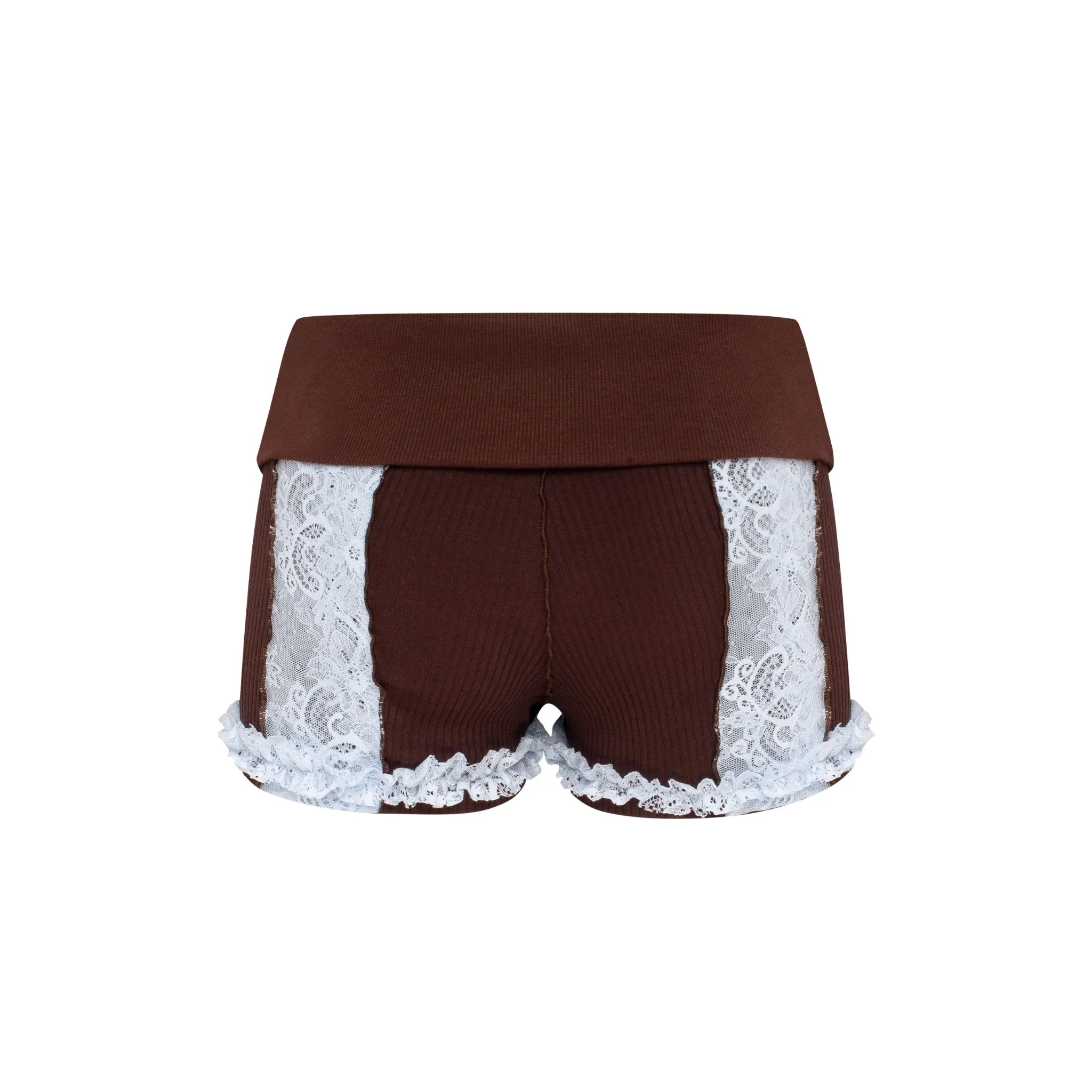 Shorts with Waistband in Brown with Blue Lace - Image 2