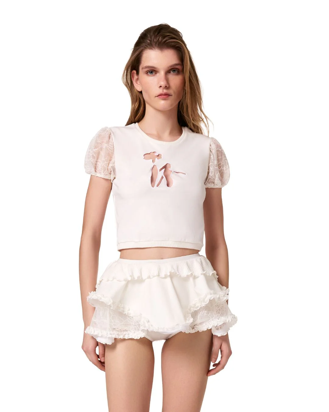 Skort with Lace in White - Image 3