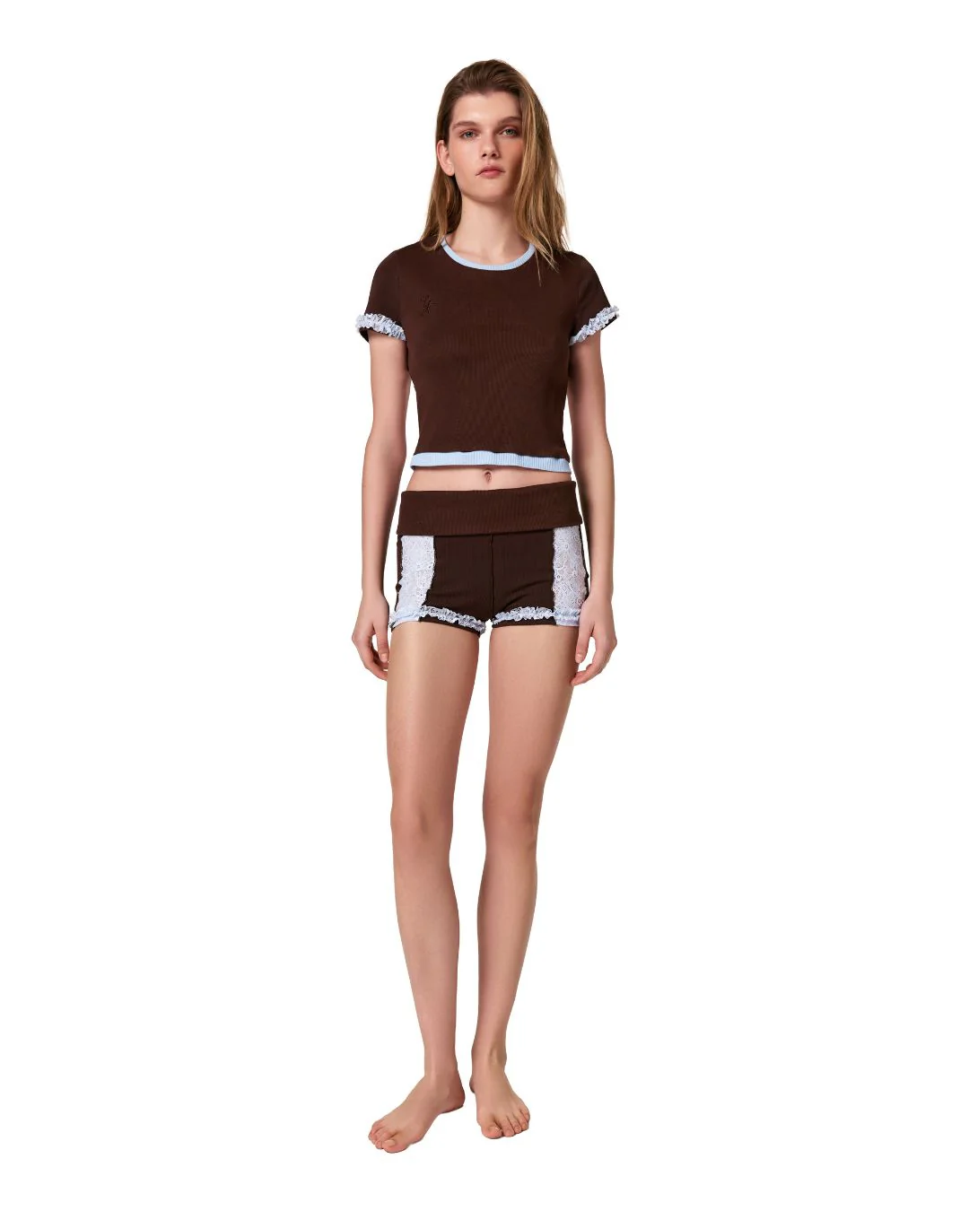 T-Shirt with Bra Imitation in Brown with Blue - Image 5