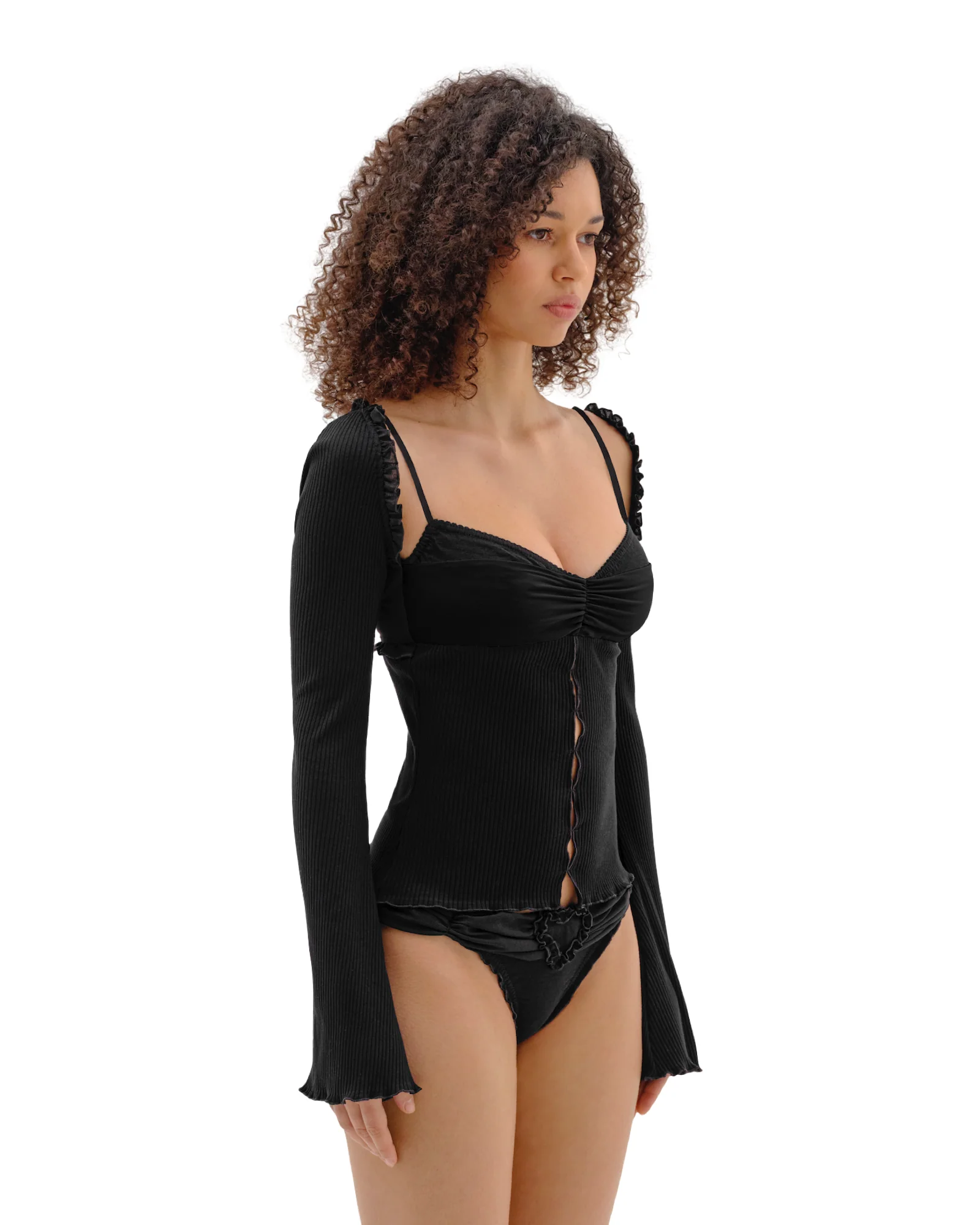 Top with Draped Neckline in Black - Image 2