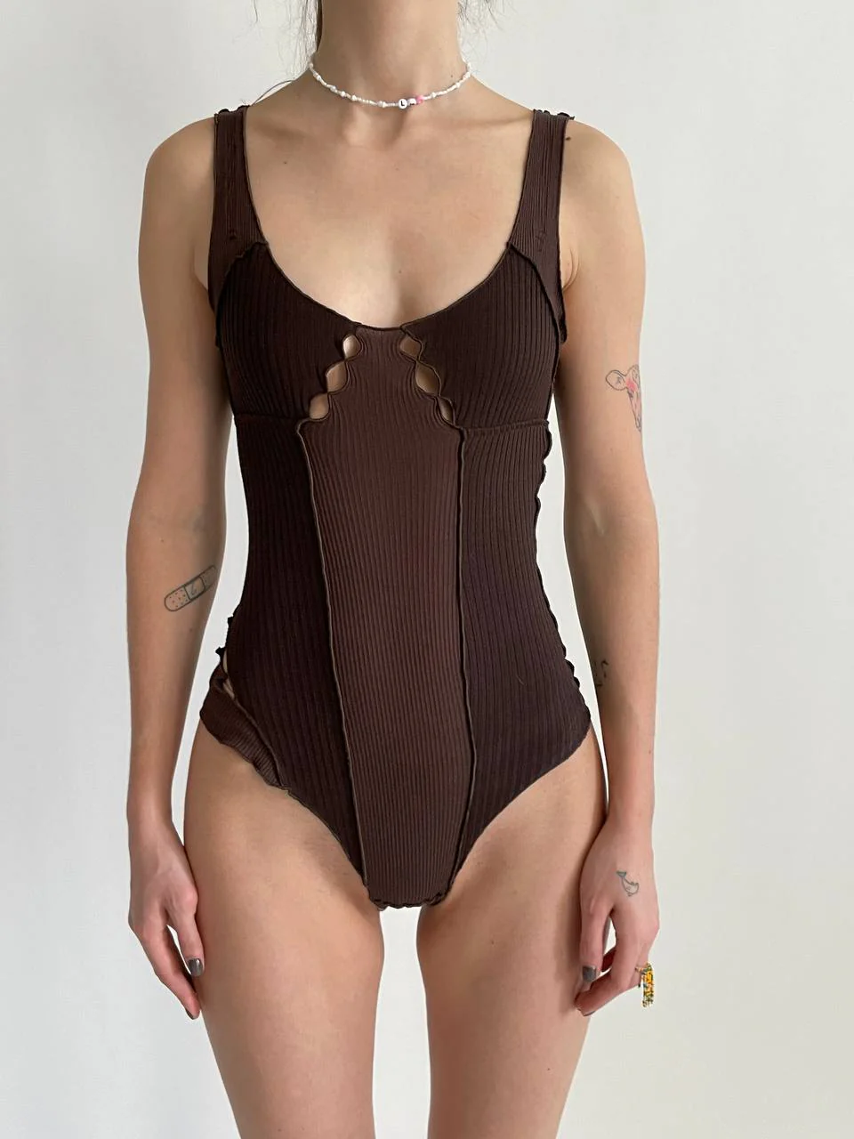 Wavy Bodysuit in Brown - Image 5
